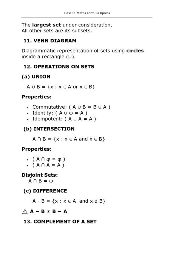 Class 11 Maths Formula Xpress – EduPrepIQ